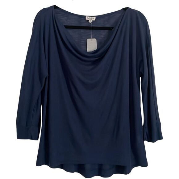 New Splendid navy blue slub knit shirt draped neck size medium - Picture 2 of 4